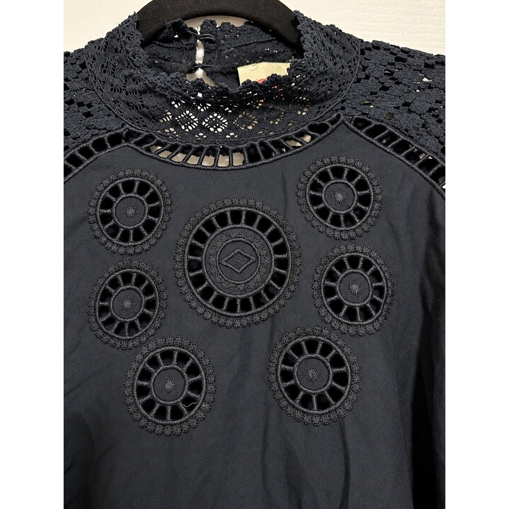 FARM Rio Black Crochet Lace Cutout Puff Sleeve Blouse Top Small Romantic Boho - Picture 3 of 7
